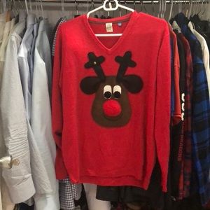 Squeaky nosed Rudolph ugly Christmas sweater